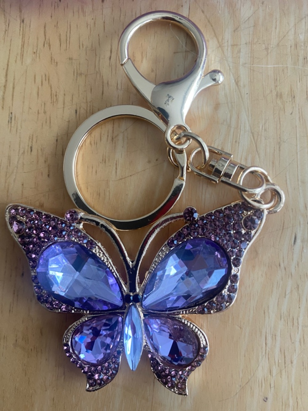 Beautiful Purple Crystal Butterfly bag charm Keychain in pouch NWOT